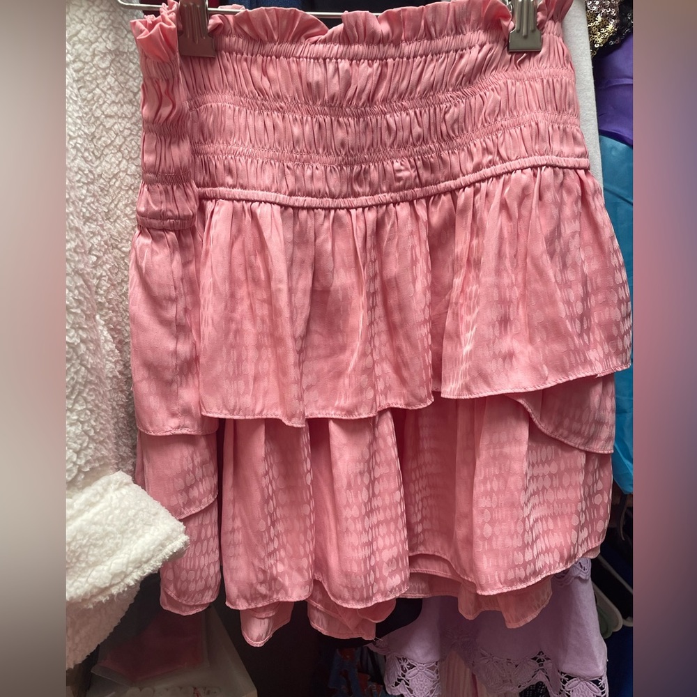 Pink satin ruffle skort!